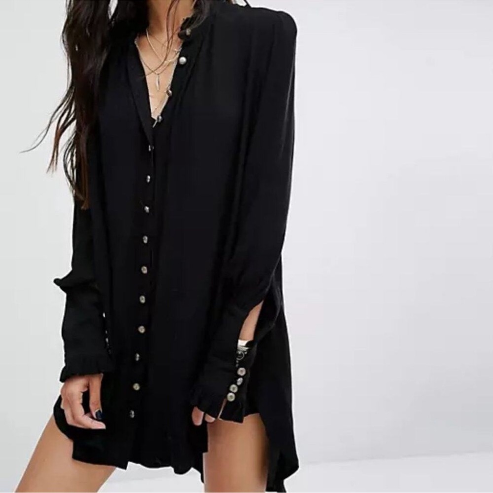 FREE PEOPLE Women's Navy Blue Lieutenant Shirt Dress Sz XS